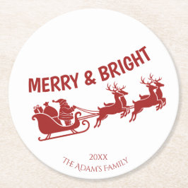 Merry and Bright Santa Sleigh Christmas  Underlägg Papper Rund
