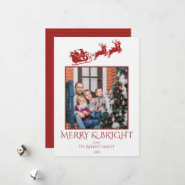 Merry and Bright Santa Sleigh Family 2 Photo Julkort