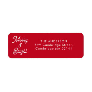 Merry and Bright Script Red Returadress Etikett