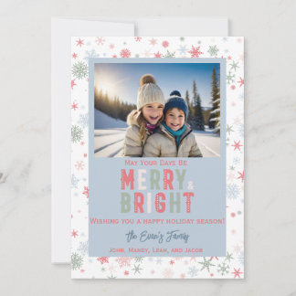 "Merry and Bright" Snowflake Anpassningsbar Photo Julkort
