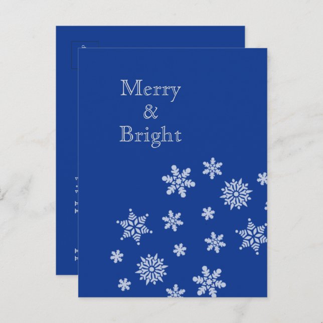 Merry and Bright Snowflakes Blue Christmas    Vykort (Fram/baksida)