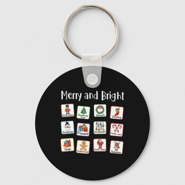 Merry And Bright Speech Therapist Aac Slp Christma Nyckelring (Framsida)