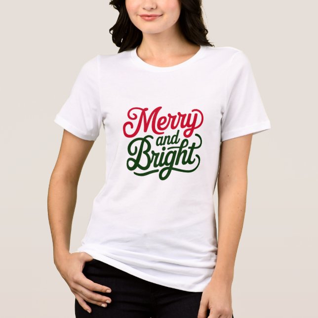 Merry and Bright T-Shirt - Festive Holiday Design (Framsida)
