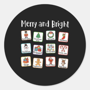 Merry and Bright Tal Therapist AAC SLP Christma Runt Klistermärke