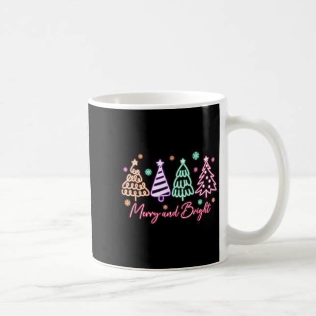 Merry And Bright Tree Neon Christmas  Kaffemugg (Höger)