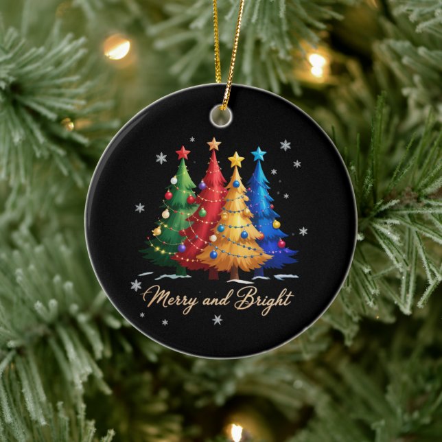 Merry and Bright Trees Christmas Holiday Gift Cute Julgransprydnad Keramik (Träd)