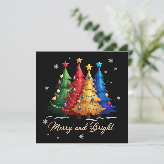 Merry and Bright Trees Christmas Holiday Gift Cute Julkort (Stående Fram)