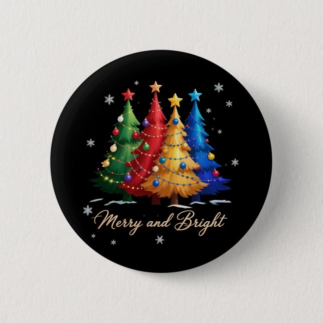 Merry and Bright Trees Christmas Holiday Gift Cute Knapp (Framsida)