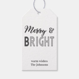Merry and Bright Typography Black White jul Presentetikett