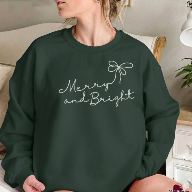 Merry and Bright Typography Christmas Holiday  Lång Ärmad Tröja (Merry and Bright Typography Christmas Holiday Sweatshirt)