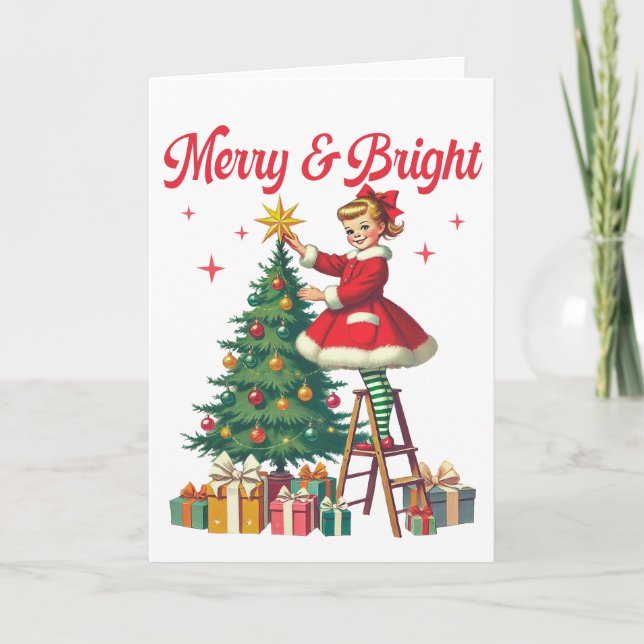 Merry and Bright - vintage christmas Kort (Framsida)