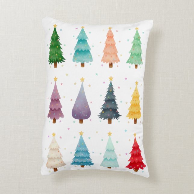 Merry and Bright, Watercolor Christmas Trees Prydnadskudde (Baksidan(Vertikal))