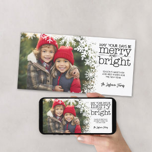 Merry and Bright - White Snöflingor with Photo Julkort