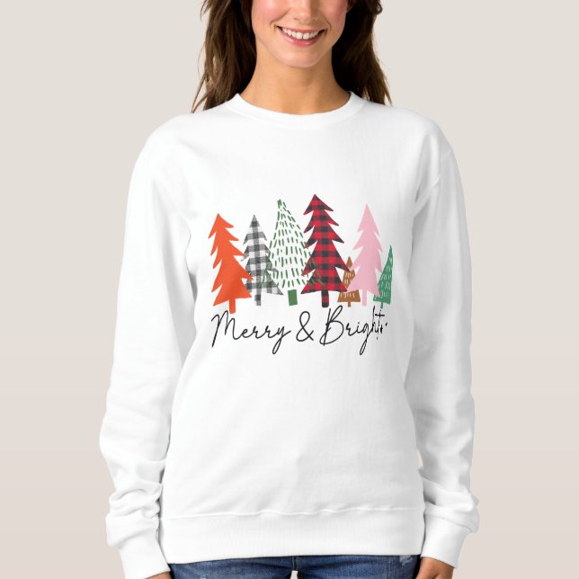 Merry and Bright Winter Forest Gräs Träd Julafton T Shirt (Framsida)