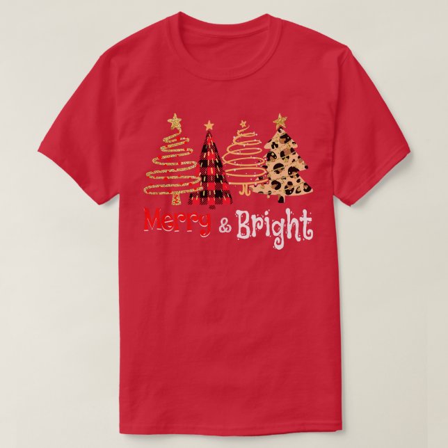 Merry and Bright Women Funny Leopard Play Christm T Shirt (Design framsida)