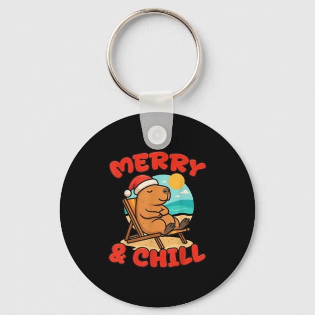 Merry And Chill Capybara _ Funny Cute Capybara San Nyckelring (Framsida)