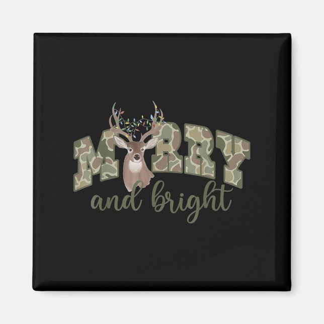 Merry And Christmas Bright Camouflage Reindeer Xma Magnet (Framsidan)