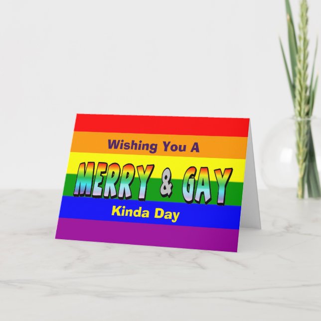 Merry and Gay HBT Rainbow Greeting Card Kort (Framsida)