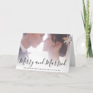 Merry and Married Black and White Newlyed Elegant Helgkort