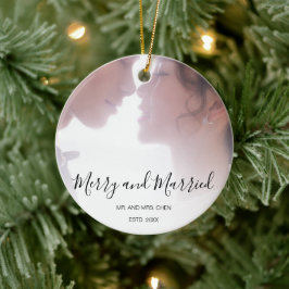 Merry and Married Black and White Newlyed Elegant Julgransprydnad Keramik