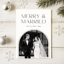 Merry And Married Black And White Photo Christmas Julkort