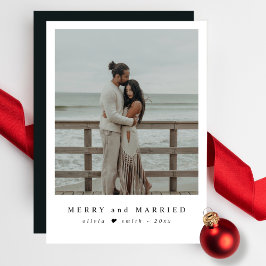 Merry and Married Coastal Newlywed Christmas Photo Julkort
