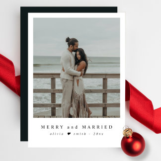 Merry and Married Coastal Newlywed Christmas Photo Julkort