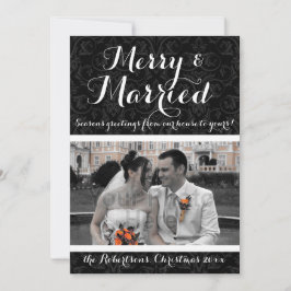Merry and Married Damask Helgdag Photo Julkort
