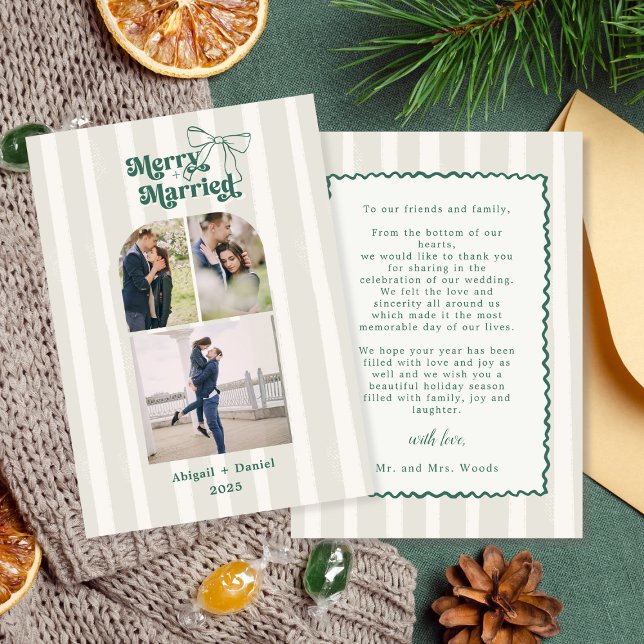 Merry and Married Hand Drawn Frame Photo Wedding Tack Kort (Skapare uppladdad)