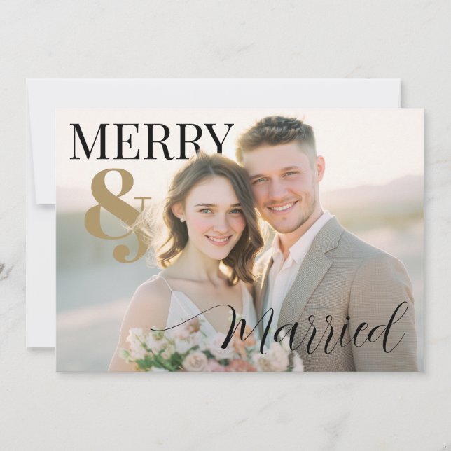 Merry and Married Modern Photo Holiday Card Julkort (Framsida)