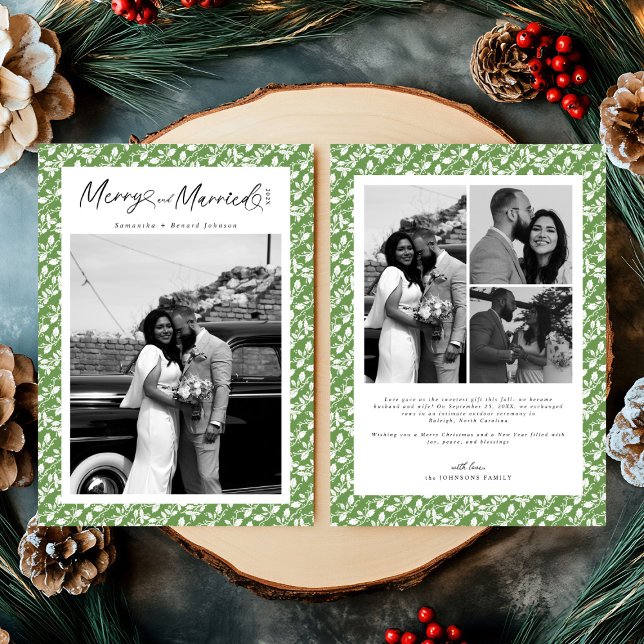 Merry and Married Newlywed Script Christmas Julkort (Skapare uppladdad)