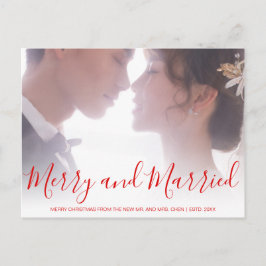 Merry and Married Red Newlyed Elegant Helg Vykort