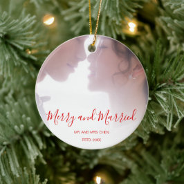 Merry and Married Red Newlyed Elegant Julgransprydnad Keramik