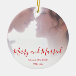 Merry and Married Red Newlyed Elegant Julgransprydnad Keramik