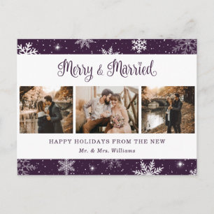 Merry and Married Snowflake Lila Photo Collage Helg Vykort
