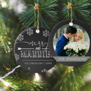Merry and Married Typography First jul Photo Julgransprydnad Keramik