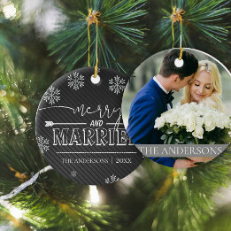 Merry and Married Typography First jul Photo Julgransprydnad Keramik