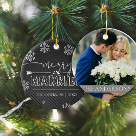 Merry and Married Typography First jul Photo Julgransprydnad Keramik