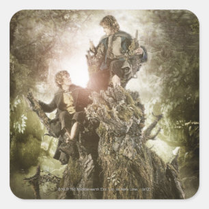Merry and Peregrin on Treebeard Fyrkantigt Klistermärke