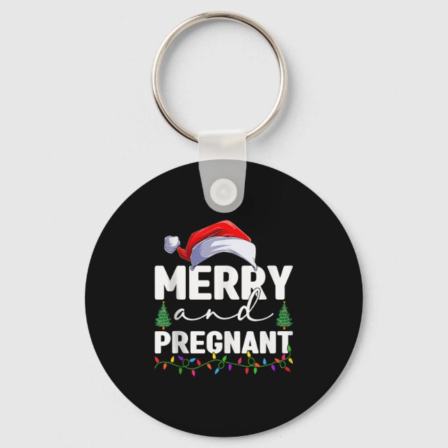 Merry And Pregnant Christmas Pregnancy Announcemen Nyckelring (Framsida)