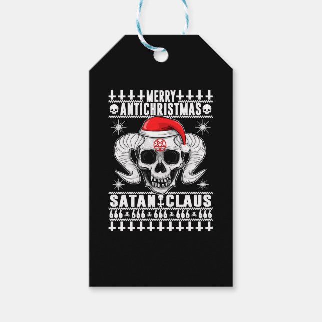 Merry Antichristmas - Satan Claus Ugly Sweater Presentetikett (Framsidan)