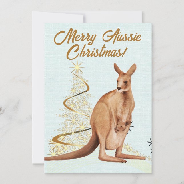 Merry Aussie jul Kangaroo Julkort (Framsida)
