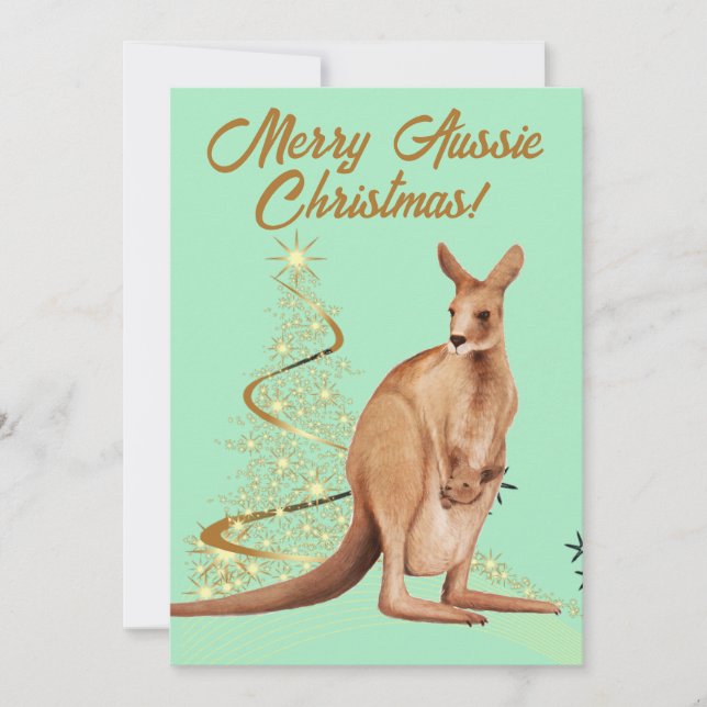 Merry Aussie jul Kangaroo Julkort (Framsida)