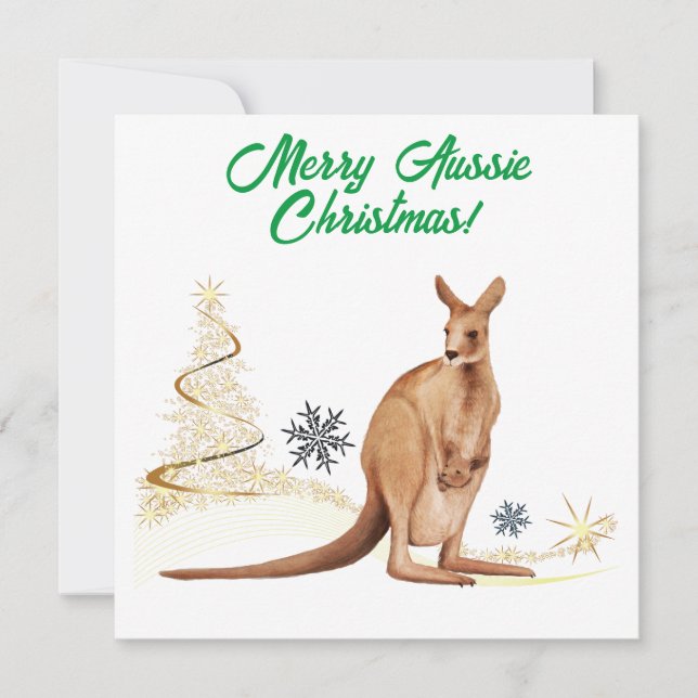 Merry Aussie jul Kangaroo Julkort (Framsida)
