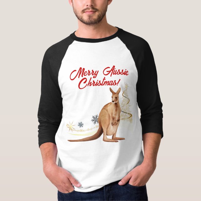 Merry Aussie jul Kangaroo T Shirt (Framsida)