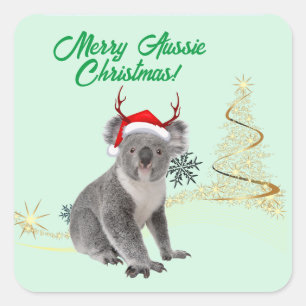 Merry Aussie jul- och Koala-björn Fyrkantigt Klistermärke