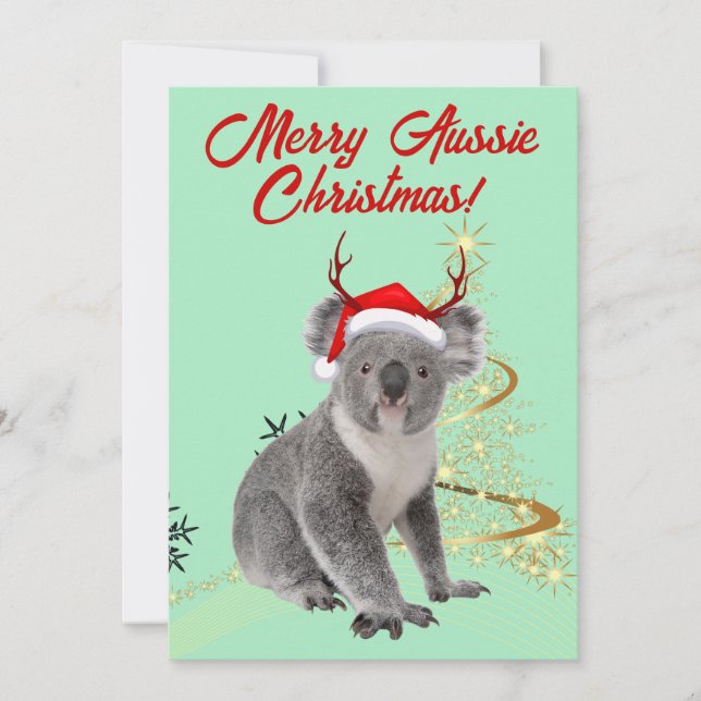 Merry Aussie jul- och Koala-björn Julkort (Framsida)