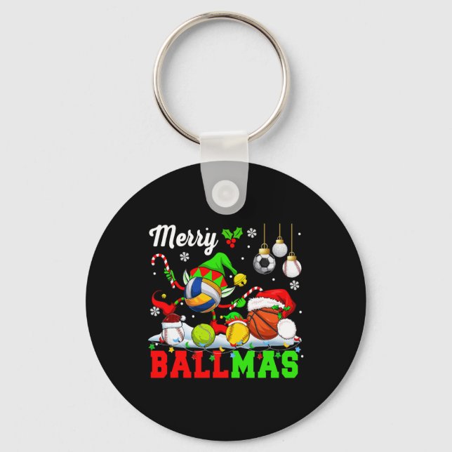Merry Ballmas Julafton Santa Elf Volleyball Basket Nyckelring (Framsida)