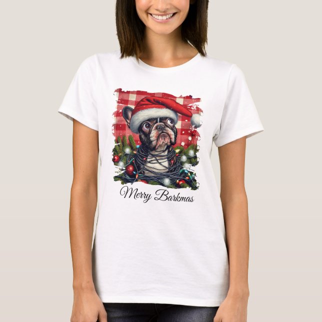 Merry Barkmas French Bulldog Christmas T Shirt (Framsida)