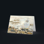 Merry Beach-julkort Helgkort<br><div class="desc">Ett strandfoto med dekoration fyllt med havsbottnen för God jul önskemål.</div>
